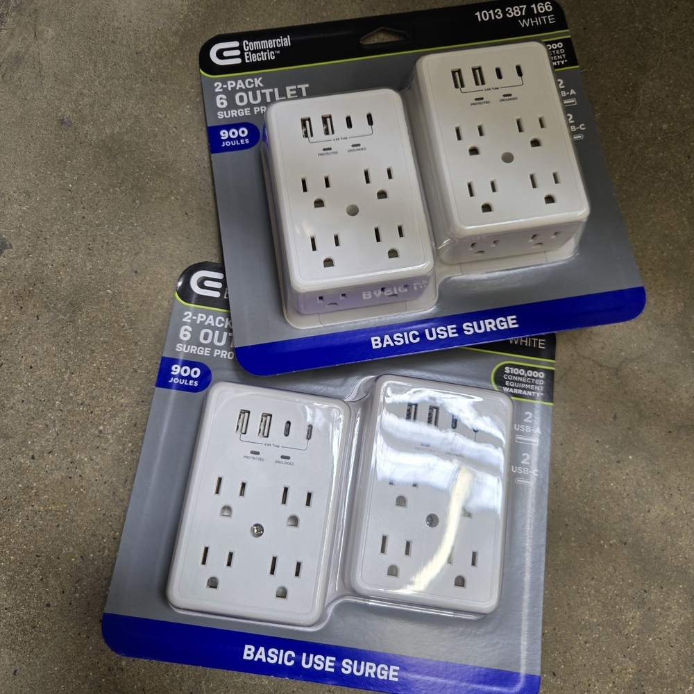 Commercial Electric CE 10 in 1 Surge Wall Outlet Plugs(2) USB A & C Lot Of 2